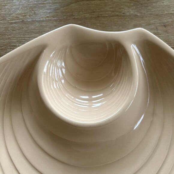 Vintage Peach Clam Shell Ceramic Pottery Platter ROUND 12" JAPAN Chip & Dip - Picture 2 of 4